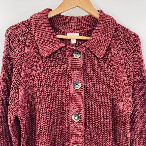 Garnet Hill Maren Linen Organic Cotton Cardigan Sweater Button Front Red Small - Picture 3 of 8